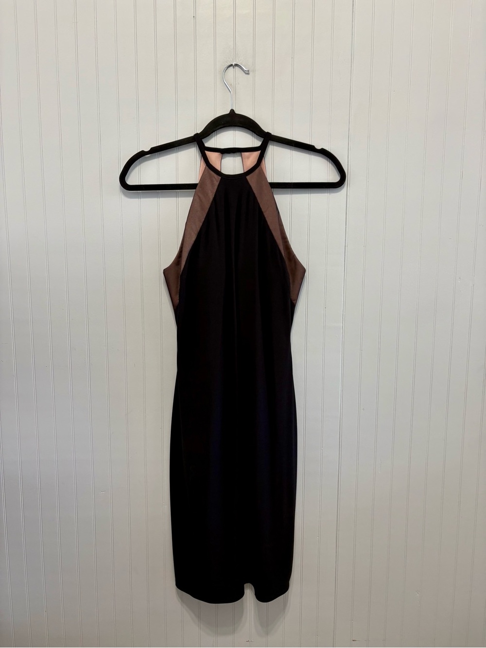 Morgan & Co. Black One-Shoulder Sheath Dress with Brown Insets